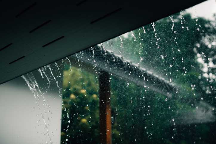 Water drops from the roof on a rainy day or in the rainy season, natural storms and rainy days
